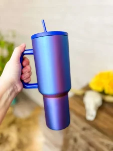 PrismGlow 40oz Insulated Tumbler with Handle & Straw