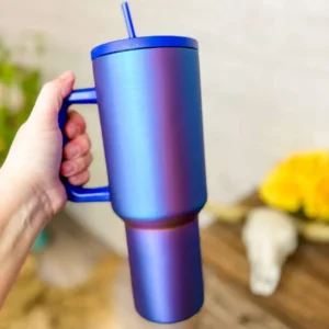 PrismGlow 40oz Insulated Tumbler with Handle & Straw